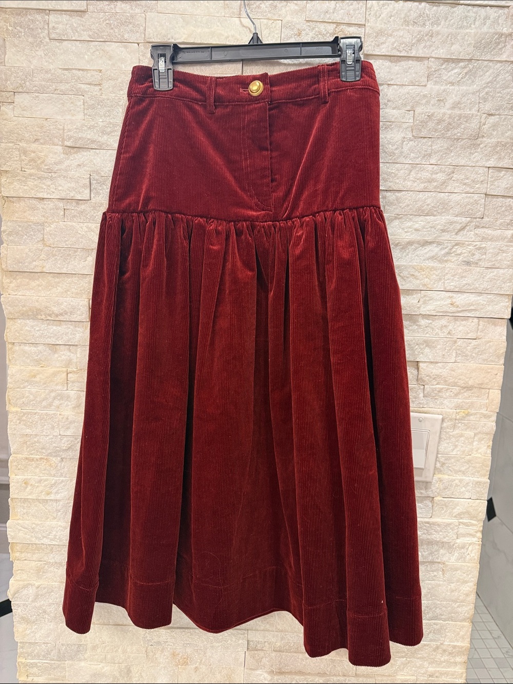 Dillards Womens Velvet Corduroy Midi Skirt - Deep Burgundy